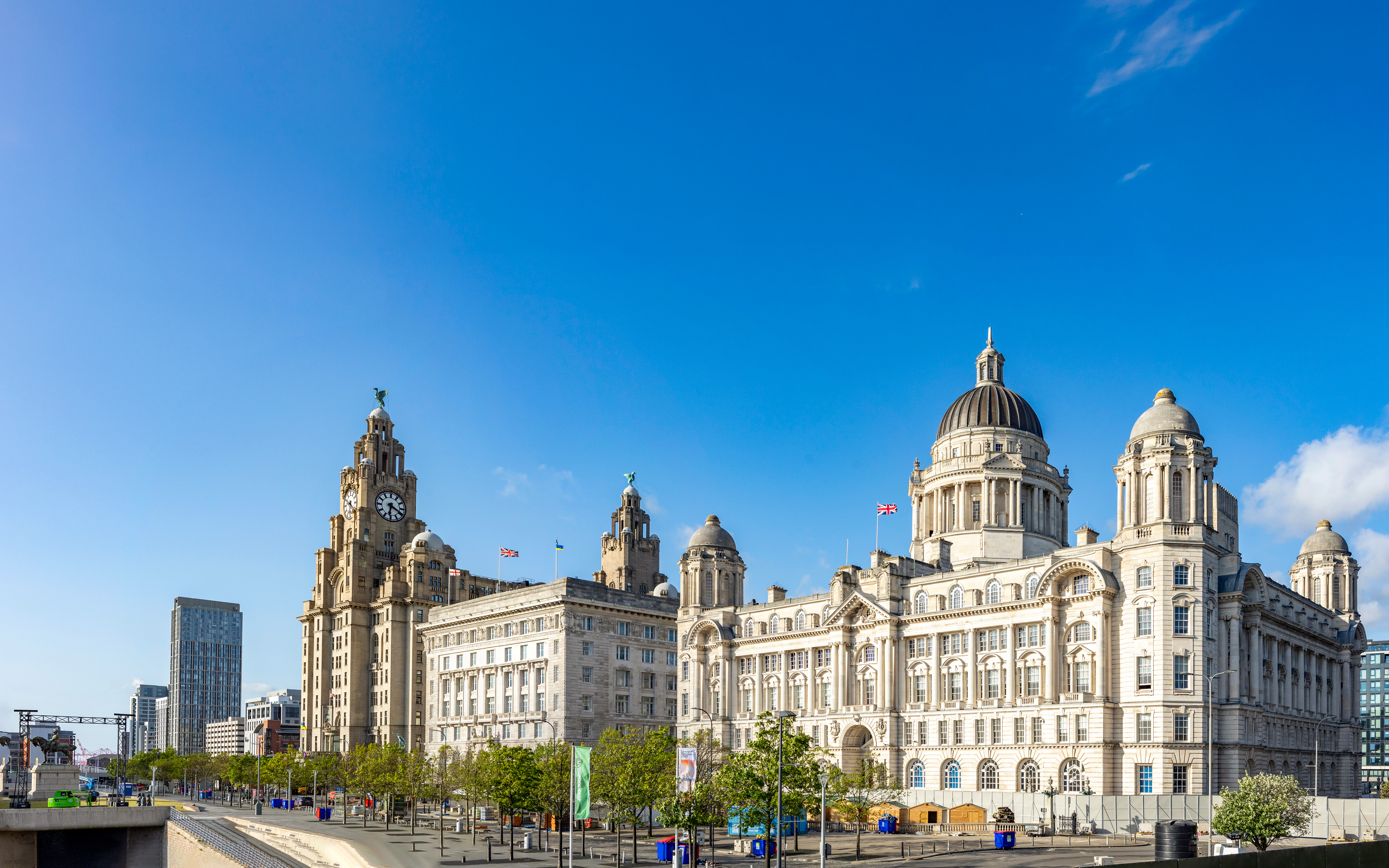 Pier Head in Liverpool featuring the Royal Liver Building, Cunard Building, and Port of Liverpool.
