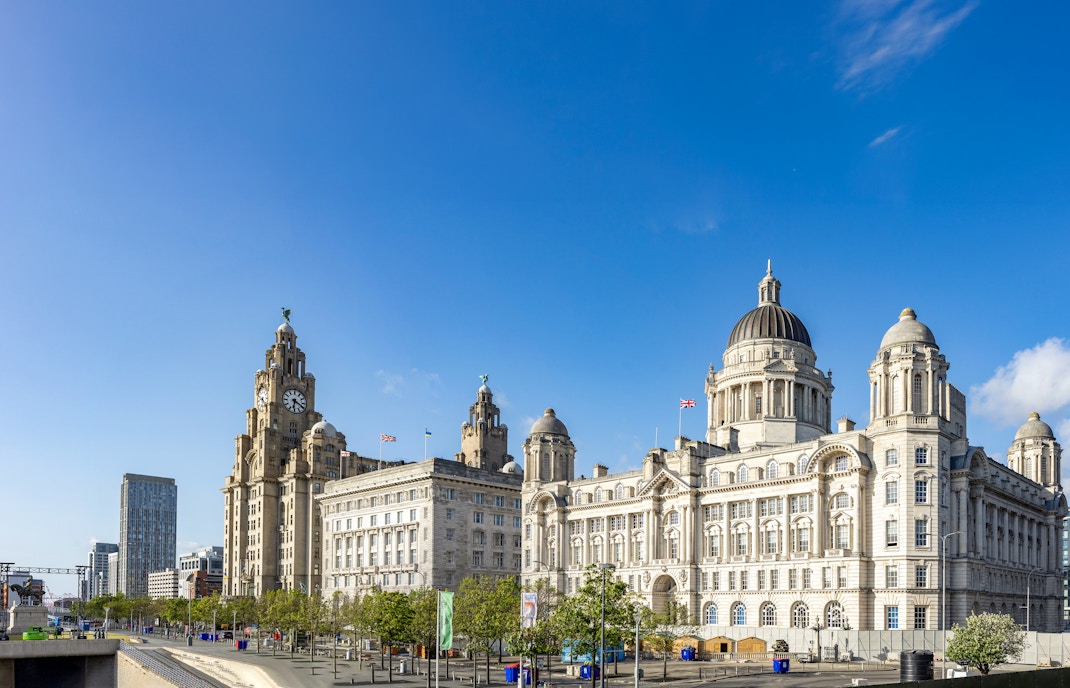 Pier Head in Liverpool featuring the Royal Liver Building, Cunard Building, and Port of Liverpool.