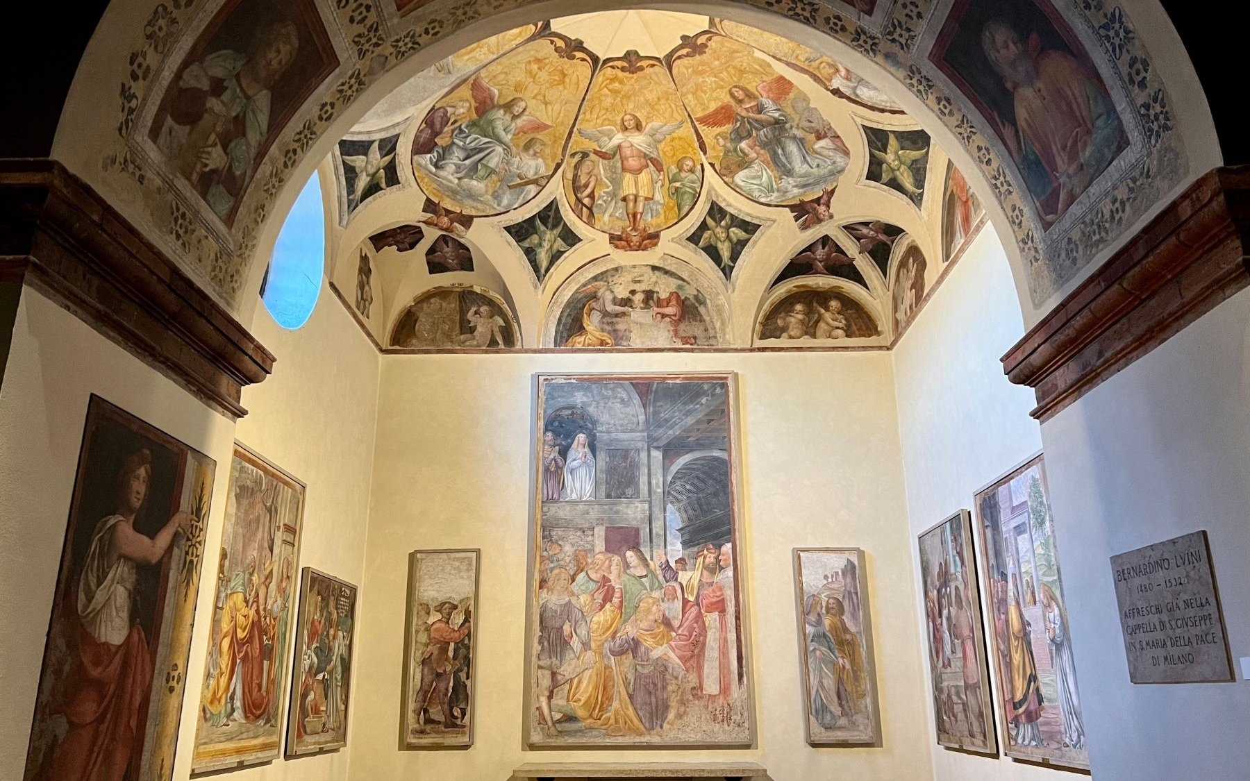 Frescoes in Pinacoteca di Brera's Cappella San Giuseppe, Milan, depicting religious scenes.