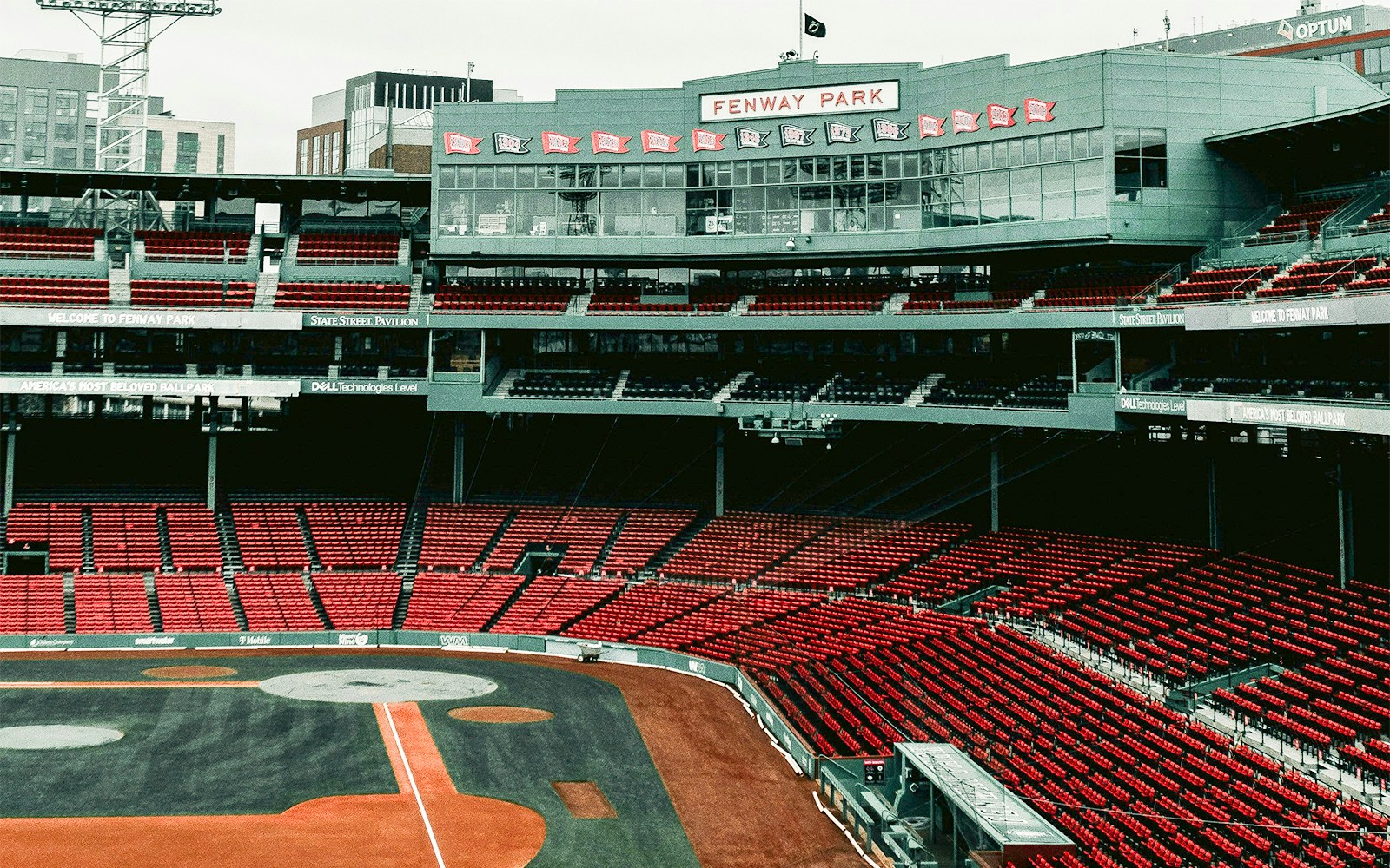 Fenway Park baseball stadium seating and field in Boston.
