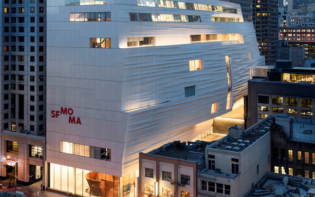 SF Museum of Modern Art exterior at dusk, San Francisco CityPASS® attraction.