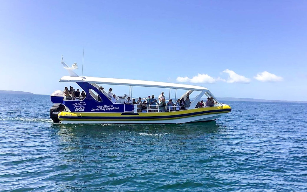 Jervis Bay Wild tour boat with guests on a whale watching expedition.