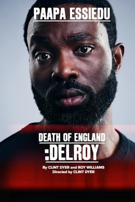 Actor performing on stage in "Death of England: Delroy" play, London theater.