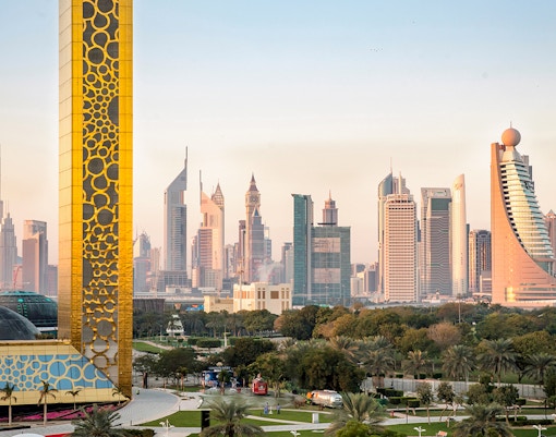 A closeup of the Dubai Frame