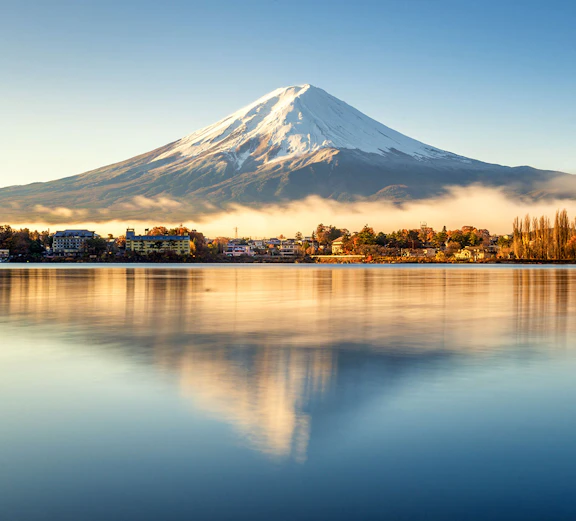Mount Fuji reflected in Lake Kawaguchi, Tokyo tour.