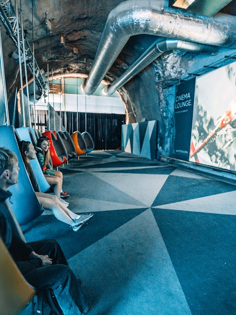 Cinema Lounge inside Breithorn Tunnel at Matterhorn Glacier Paradise, Zermatt, Switzerland.