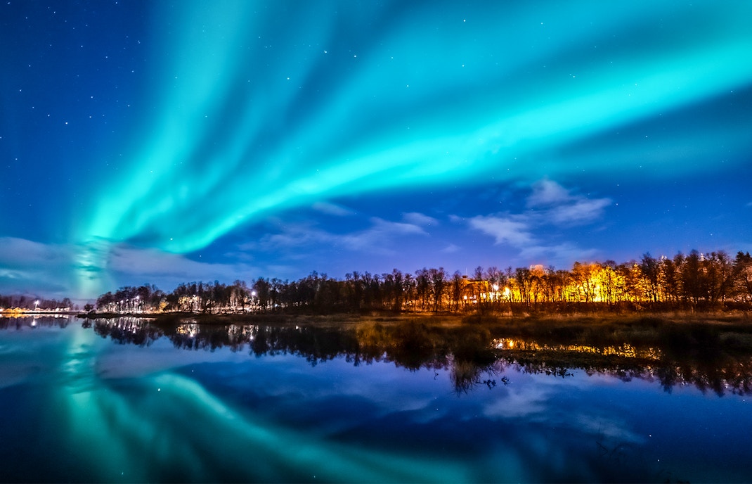 Prestvannet Lake under Northern Lights in Tromsø, Norway.