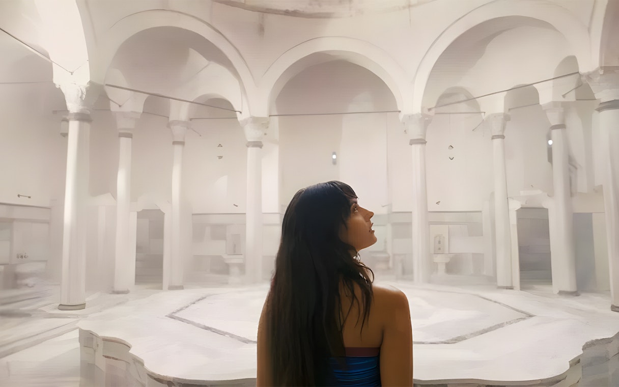 Guest exploring the historic Turkish Bath in Sultanahmet, Istanbul.