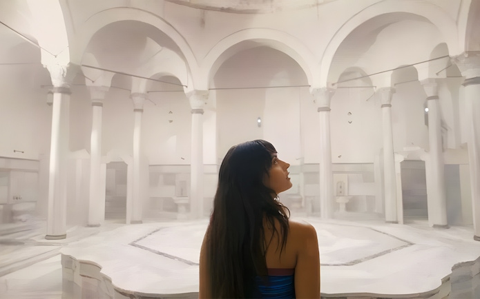Guest exploring the historic Turkish Bath in Sultanahmet, Istanbul.