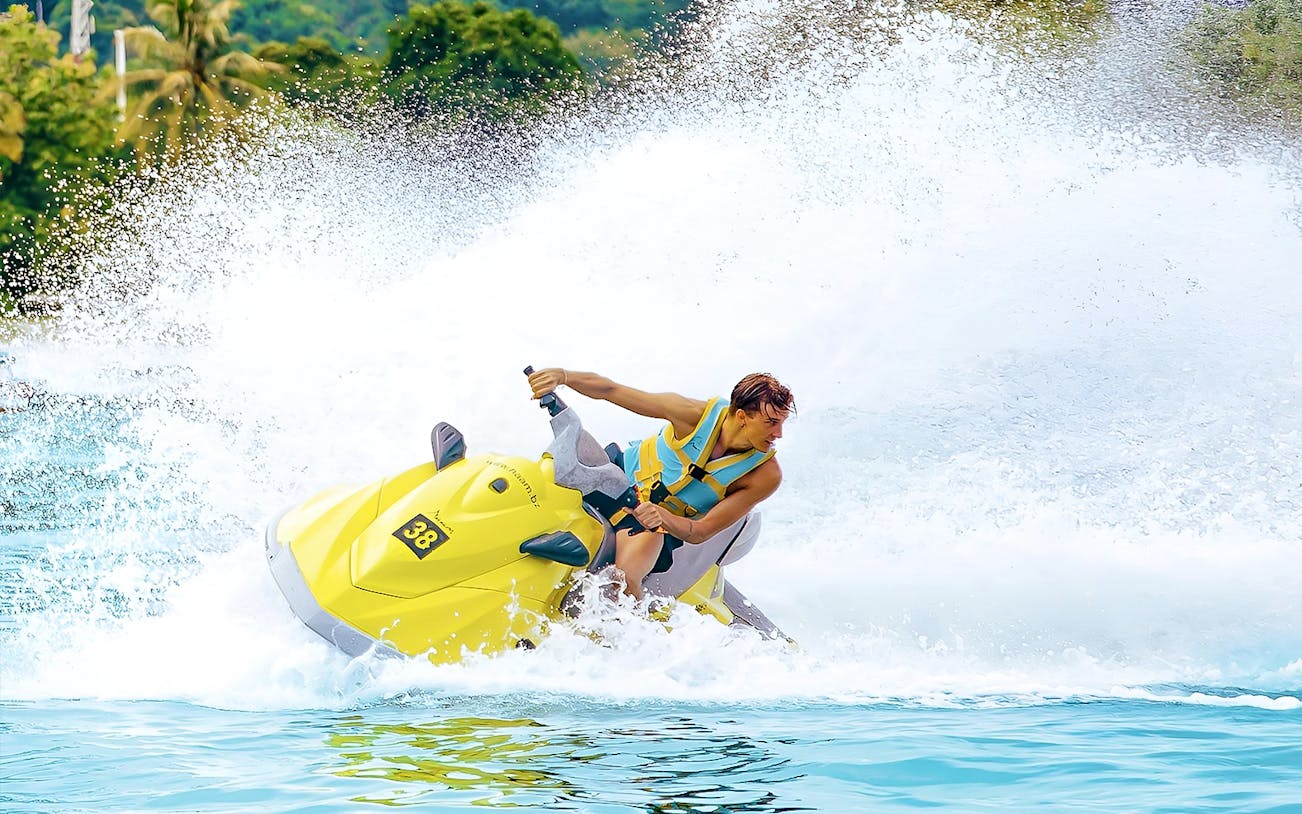 Jet skiing at Paradise 101, Langkawi during a private island adventure.
