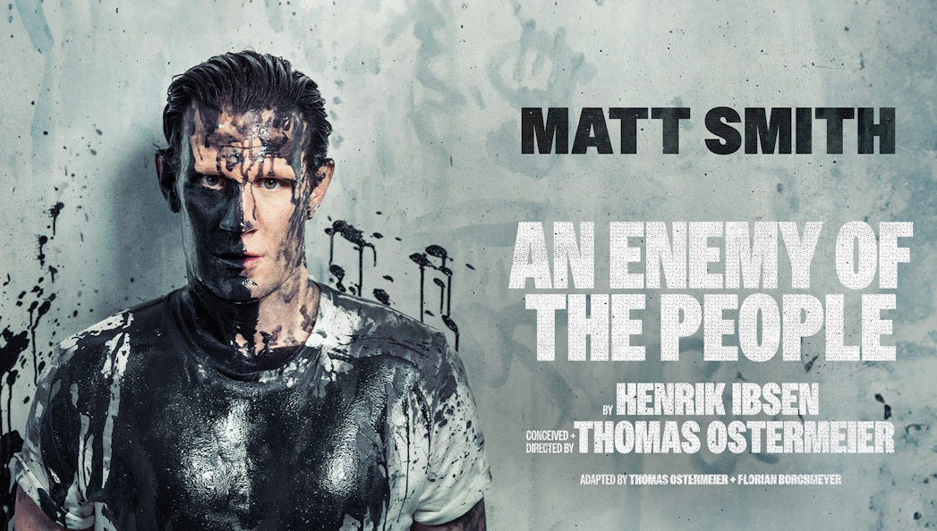 Actor covered in paint for "An Enemy of the People" play poster.