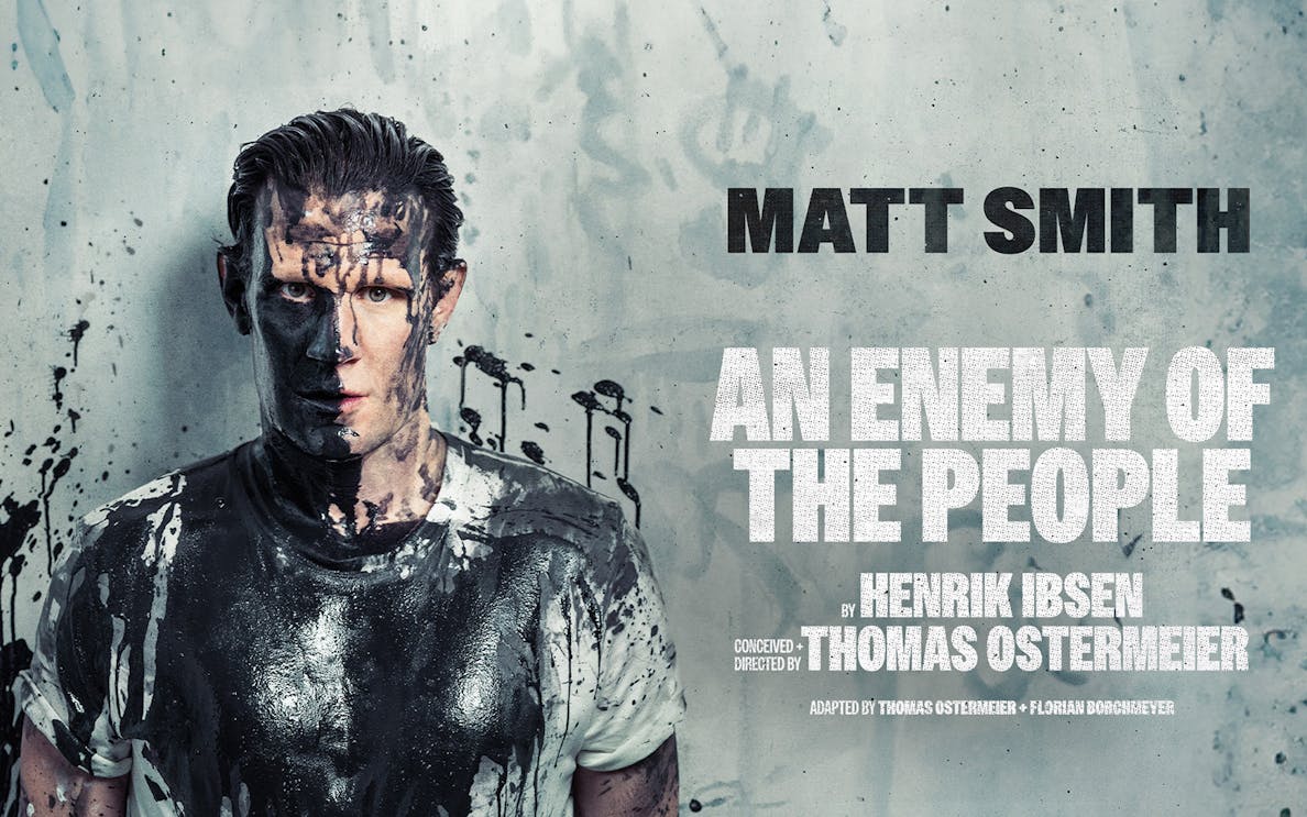 Actor covered in paint for "An Enemy of the People" play poster.