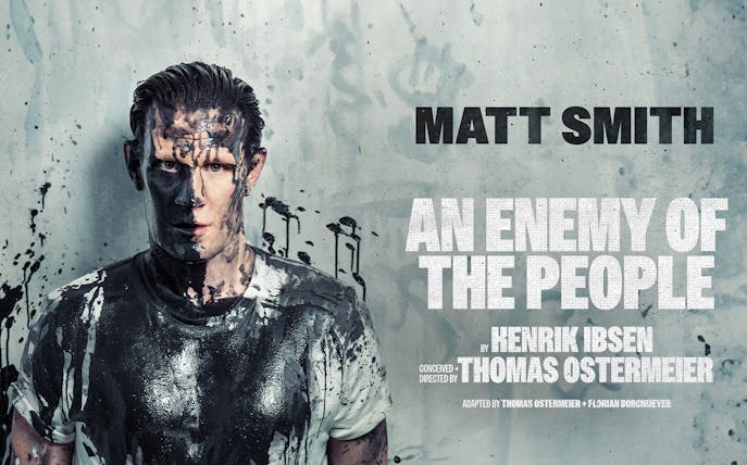 Actor covered in paint for "An Enemy of the People" play poster.