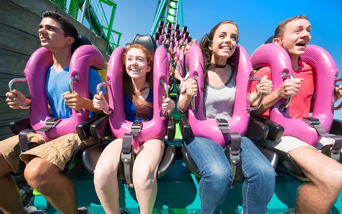 Visitors enjoying the Hydra roller coaster at Dorney Park, Six Flags.
