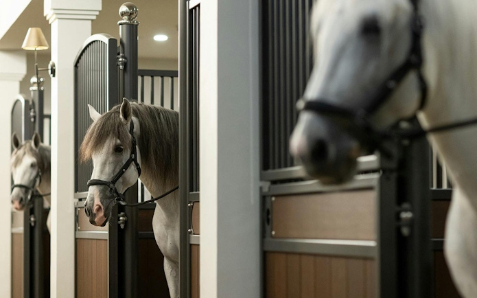 Horses in stables at Abu Dhabi Royal Equestrian Arts guided tour.