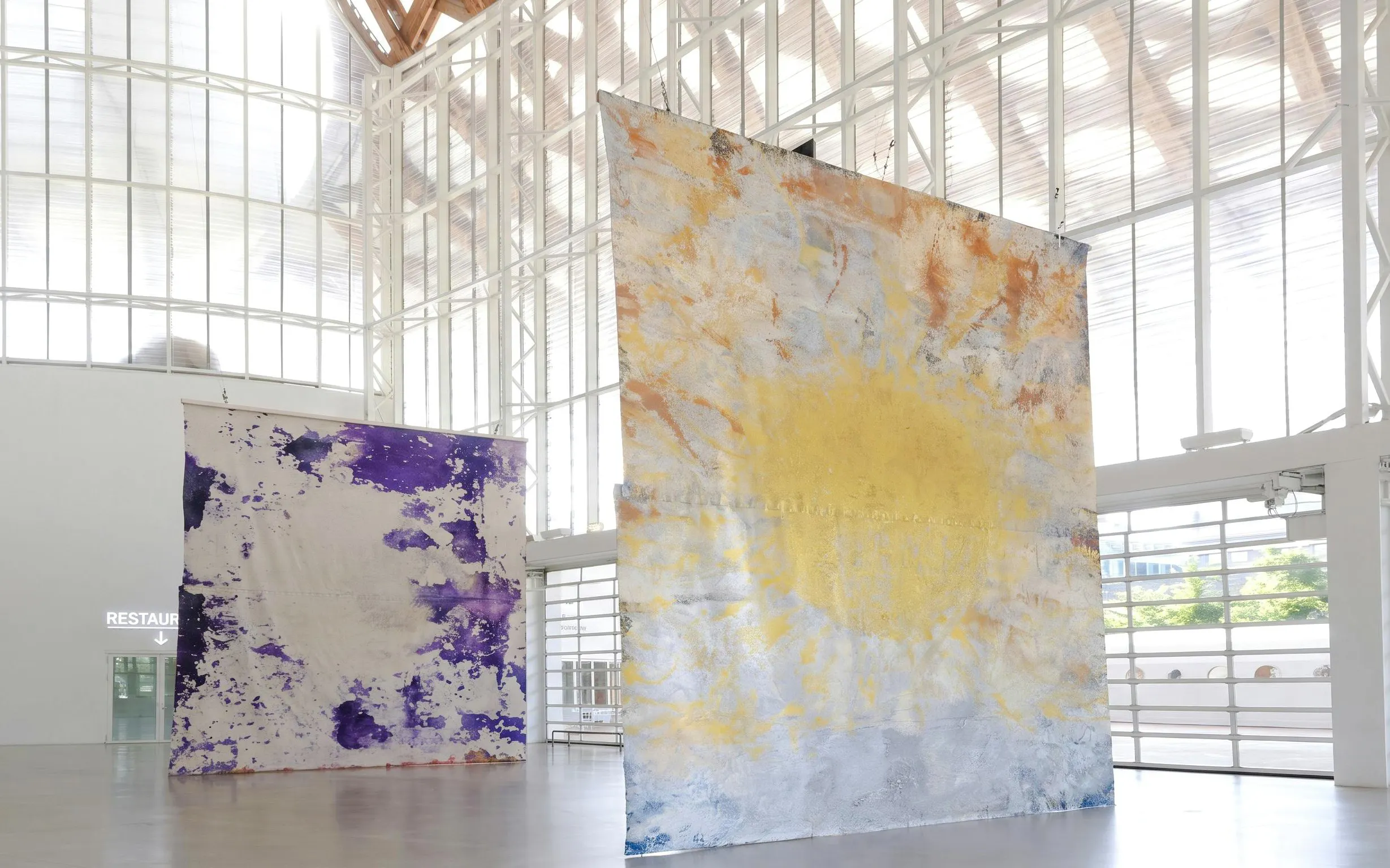 Large abstract paintings inside Centre Pompidou-Metz, France.