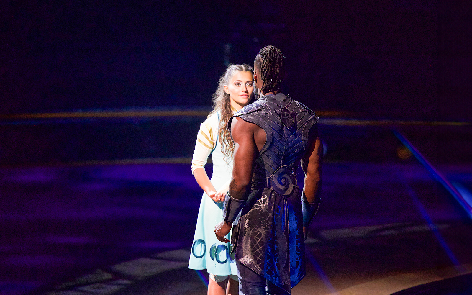 Performers on stage during La Perle by Dragone show in Dubai.