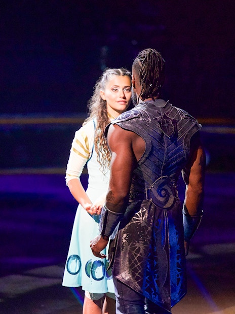 Performers on stage during La Perle by Dragone show in Dubai.