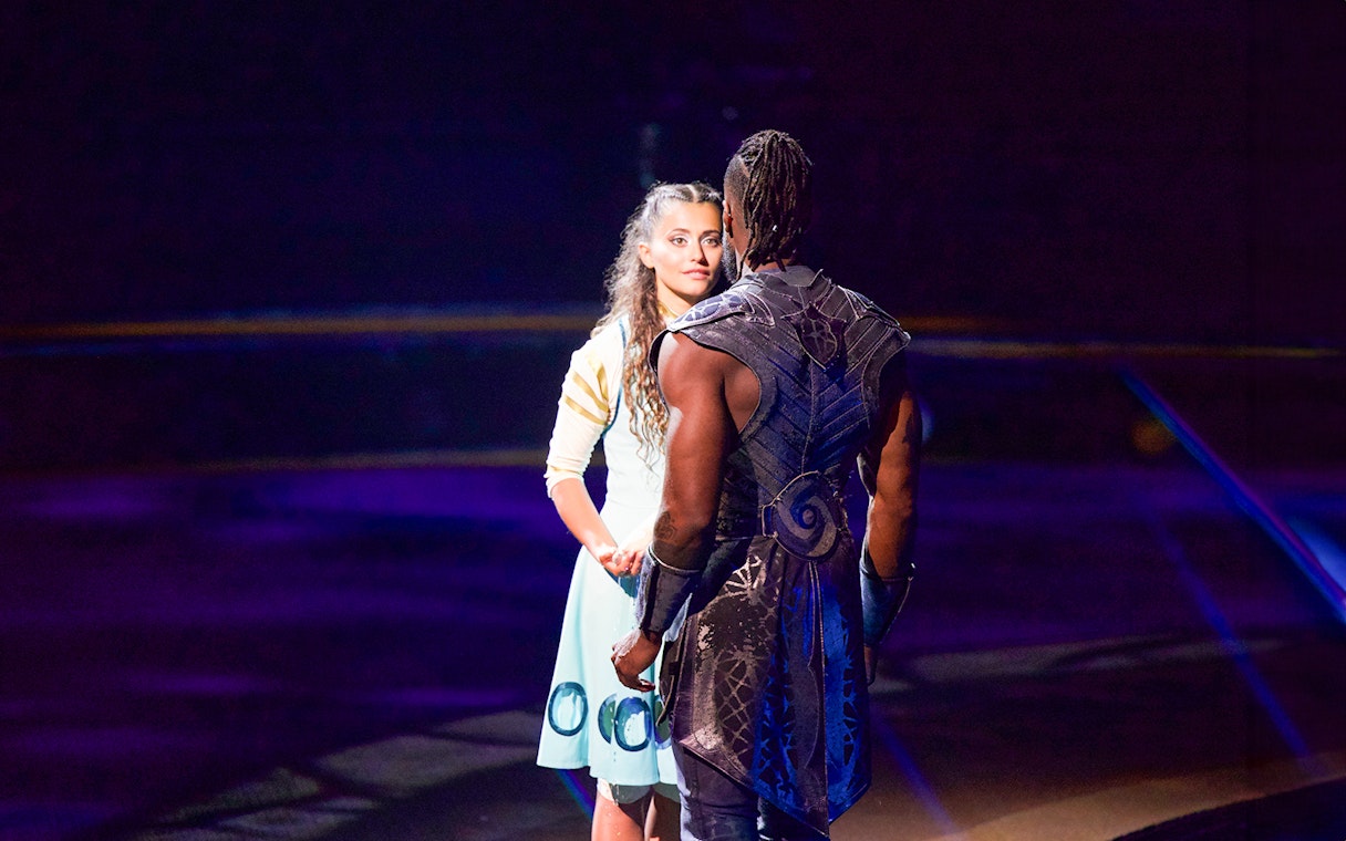 Performers on stage during La Perle by Dragone show in Dubai.