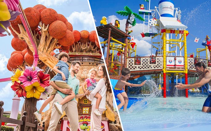Parent and child playing at Legoland Waterpark in Gardaland.
