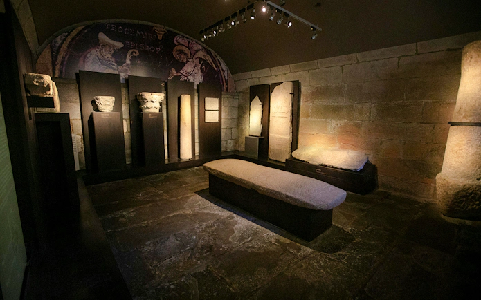 Artifacts displayed inside Santiago de Compostela Cathedral, Spain.