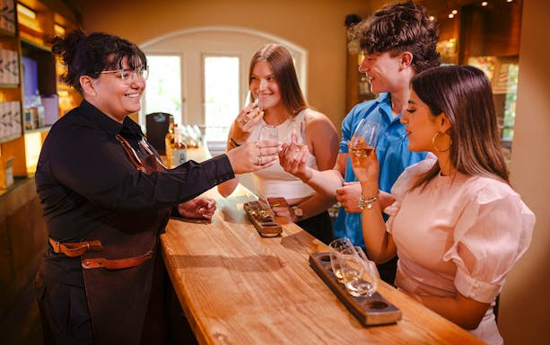 Guests enjoying a whiskey tasting at the Irish Whiskey Museum in Dublin.