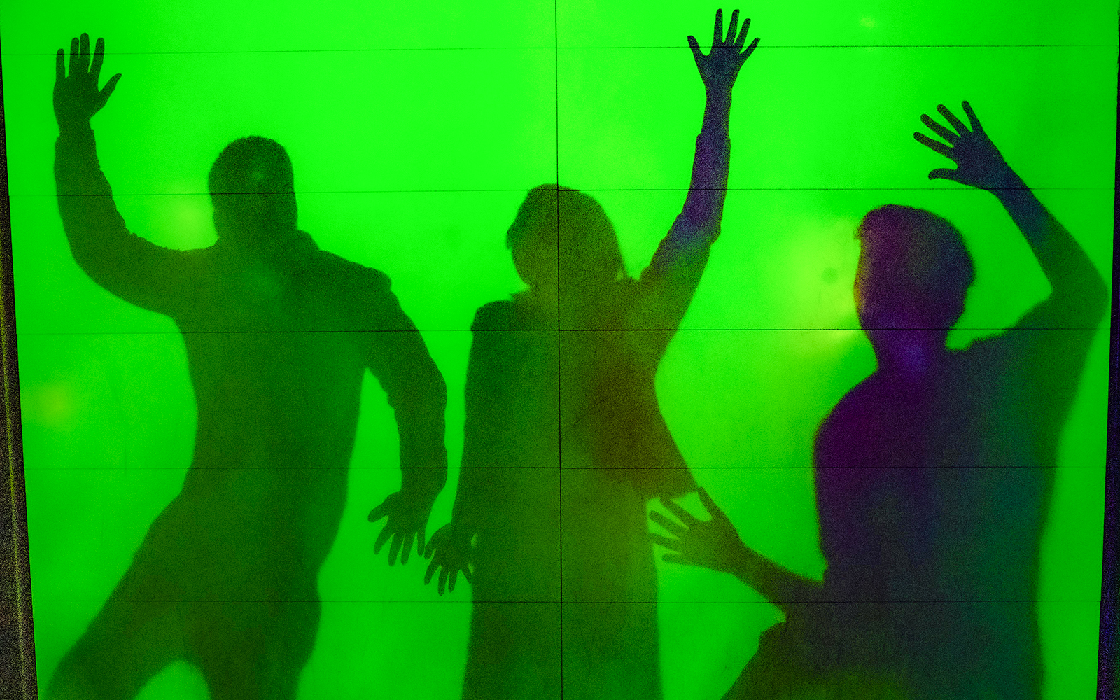 Shadows of people on a green wall at Camera Obscura & World of Illusions, Edinburgh.