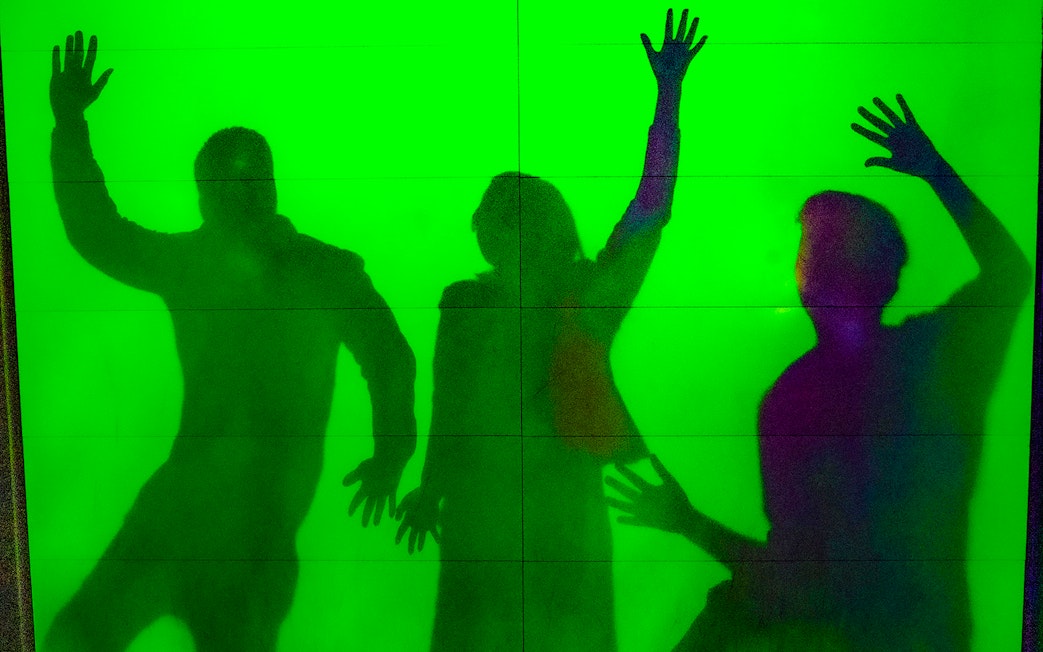 Shadows of people on a green wall at Camera Obscura & World of Illusions, Edinburgh.