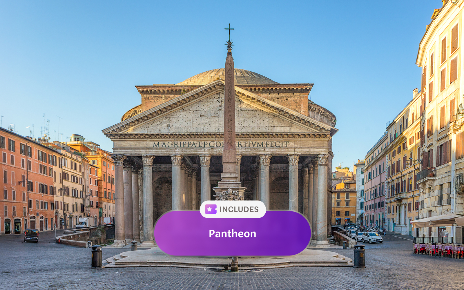 Pantheon in Rome with obelisk in front, part of Super Pass tour.