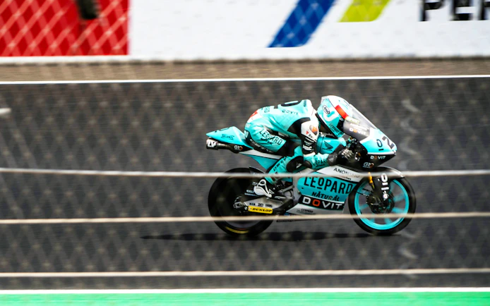 Motorcycle racer on track at Mandalika Circuit, Lombok, Indonesia.