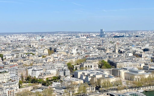 Paris cityscape view from the Eiffel Tower, featuring the Arc de Triomphe, Paris, France.