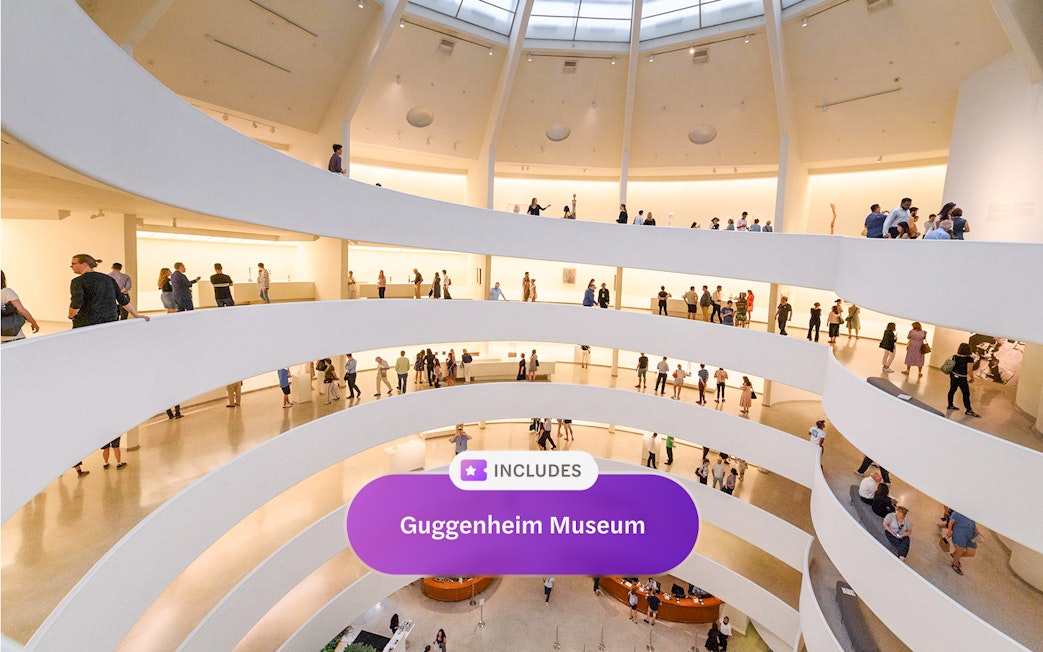 Visitors exploring the spiral ramps of the Guggenheim Museum in New York.