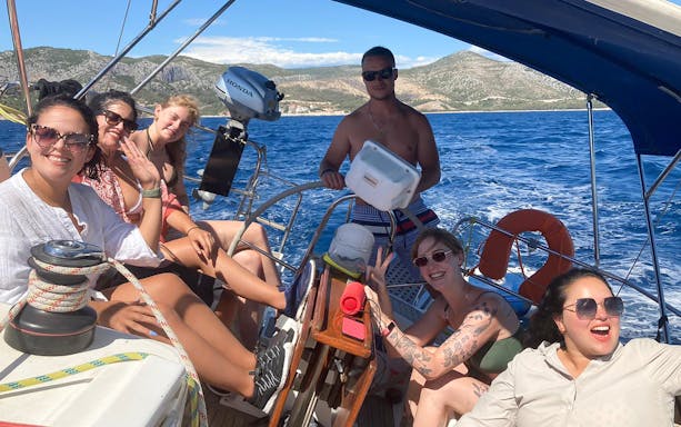 Group enjoying a yacht tour around Hvar and Pakleni Islands.