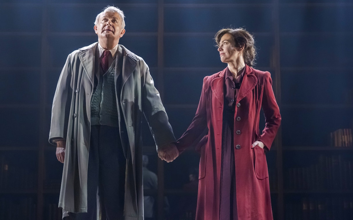 Stage actors holding hands during Shadowlands performance, West End.