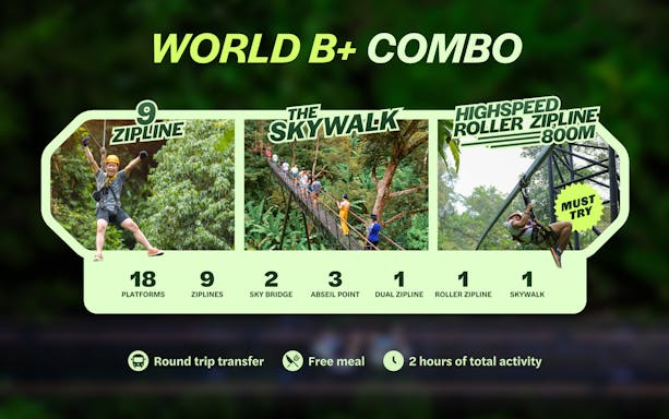 Ziplining and skywalk adventure at Hanuman World, Phuket, featuring high-speed roller zipline.