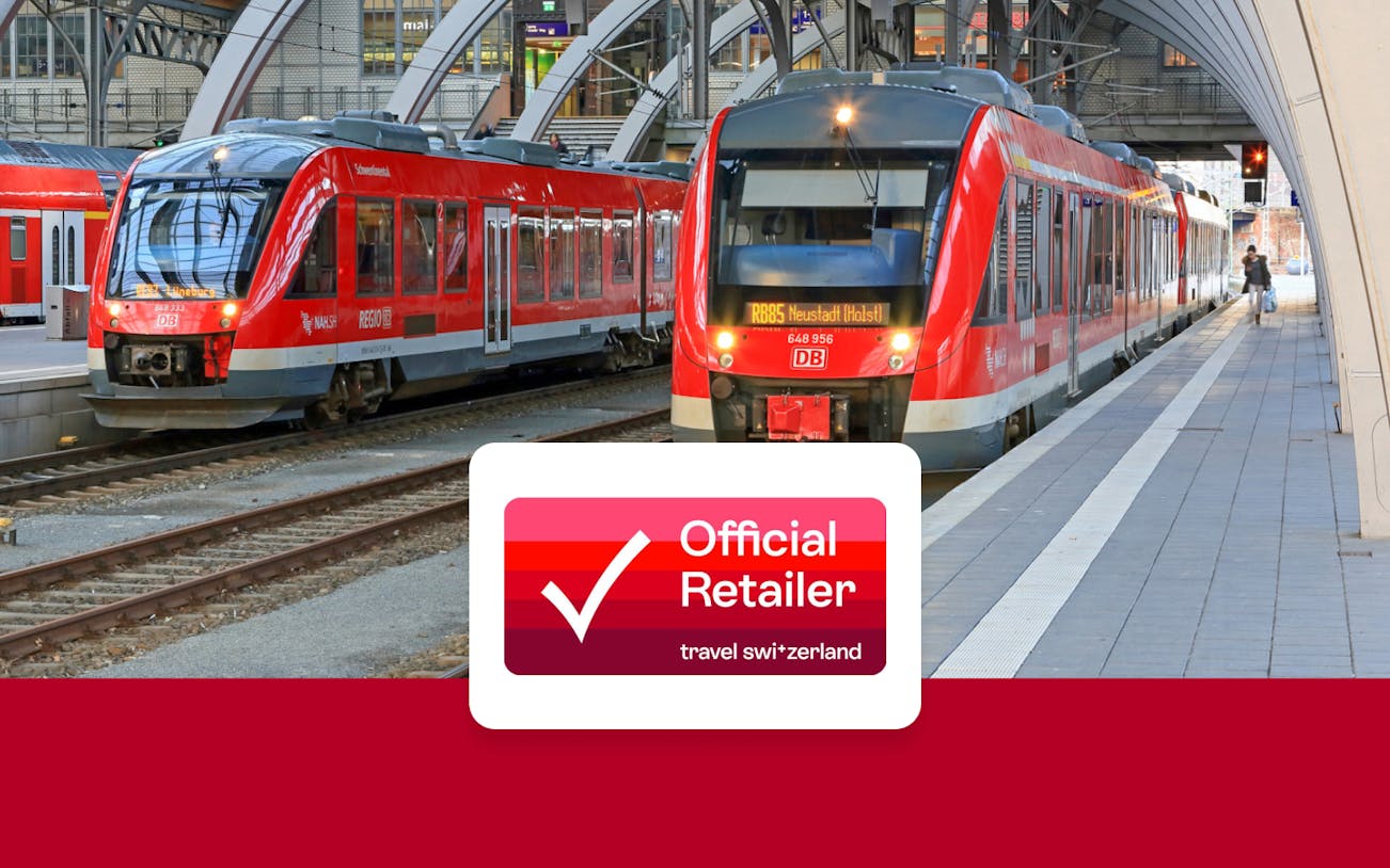 Red trains at a German station