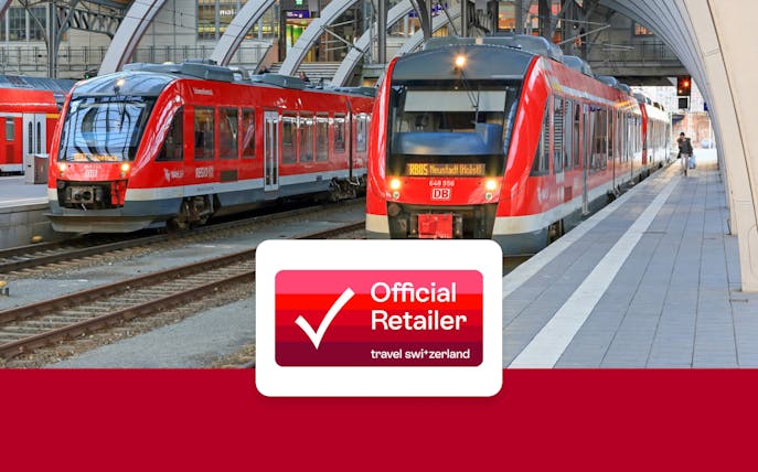 Red trains at a German station