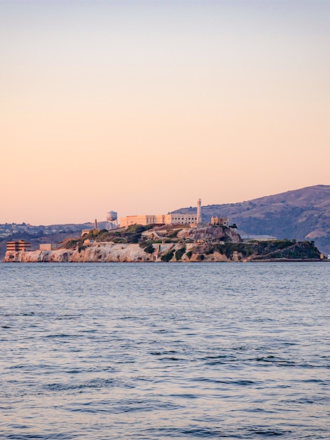Alcatraz Island at sunset viewed from a California Sunset cruise.