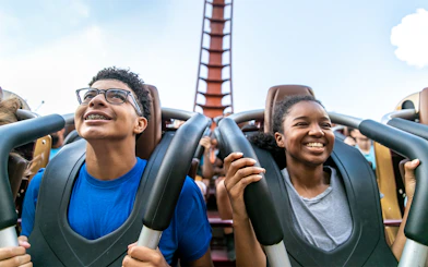 Riders enjoying the Yukon Striker roller coaster at Canada's Wonderland.
