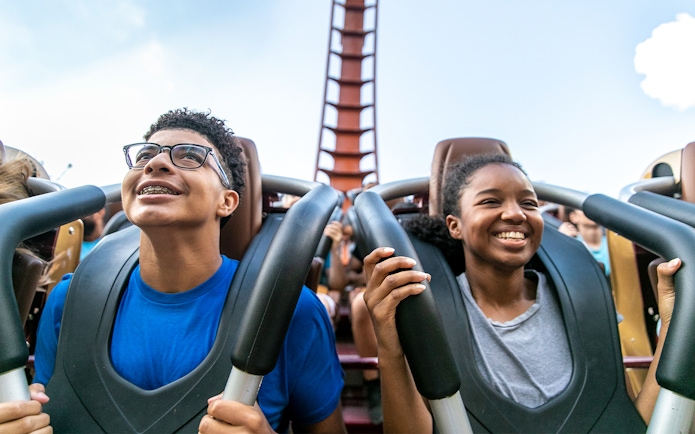 Riders enjoying the Yukon Striker roller coaster at Canada's Wonderland.