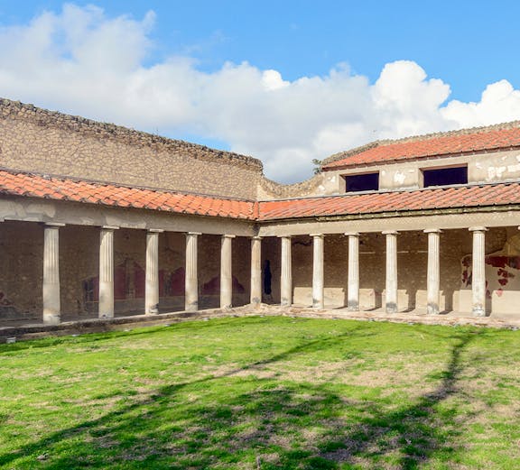 Ancient Roman villa courtyard with columns at Oplontis, Italy.