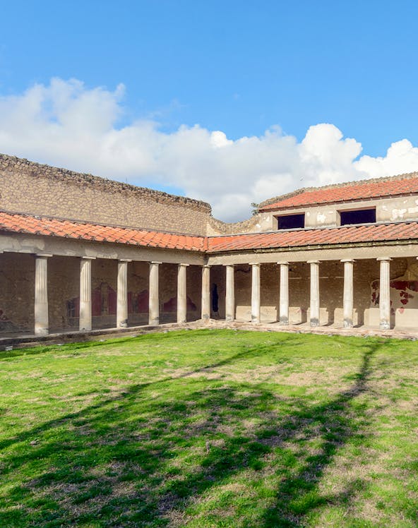 Ancient Roman villa courtyard with columns at Oplontis, Italy.