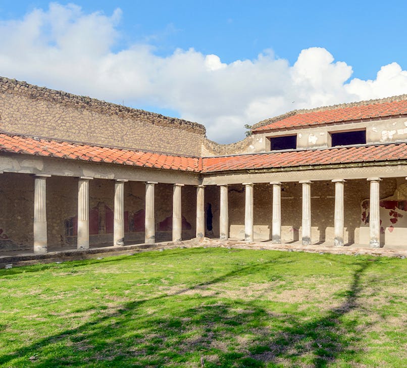 Ancient ruins of Oplontis in Naples, Italy, showcasing preserved Roman architecture.