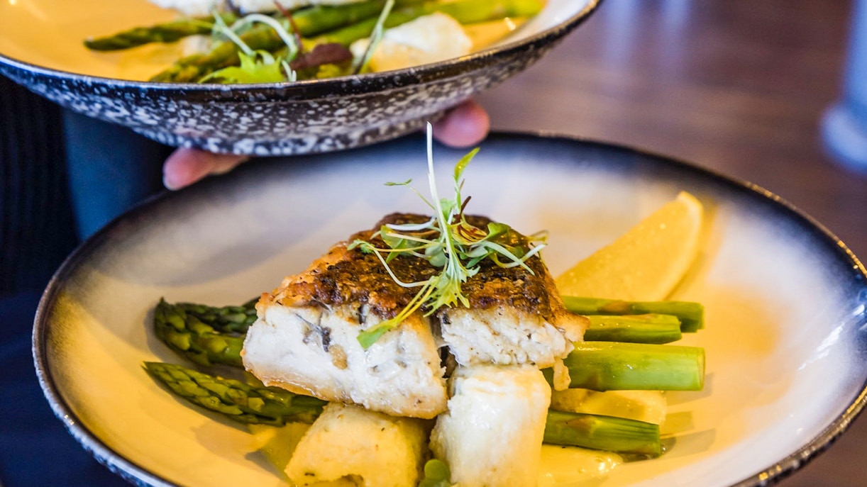 Two course meal and fresh seafood being served at Sunshine Coast