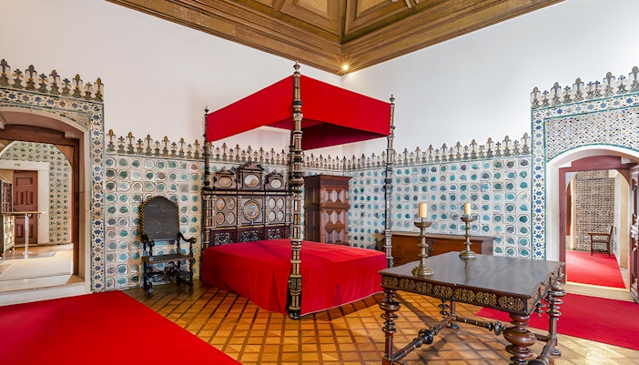 National Palace of Sintra Golden Chamber with ornate ceiling and historical decor.