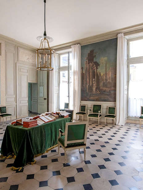 Hôtel de la Marine interior with ornate decor and historical artwork in Paris.