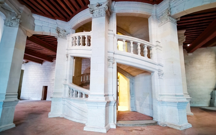 Double helix staircase inside Château de Chambord, France.