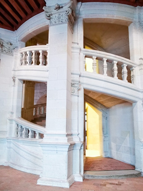 Double helix staircase inside Château de Chambord, France.
