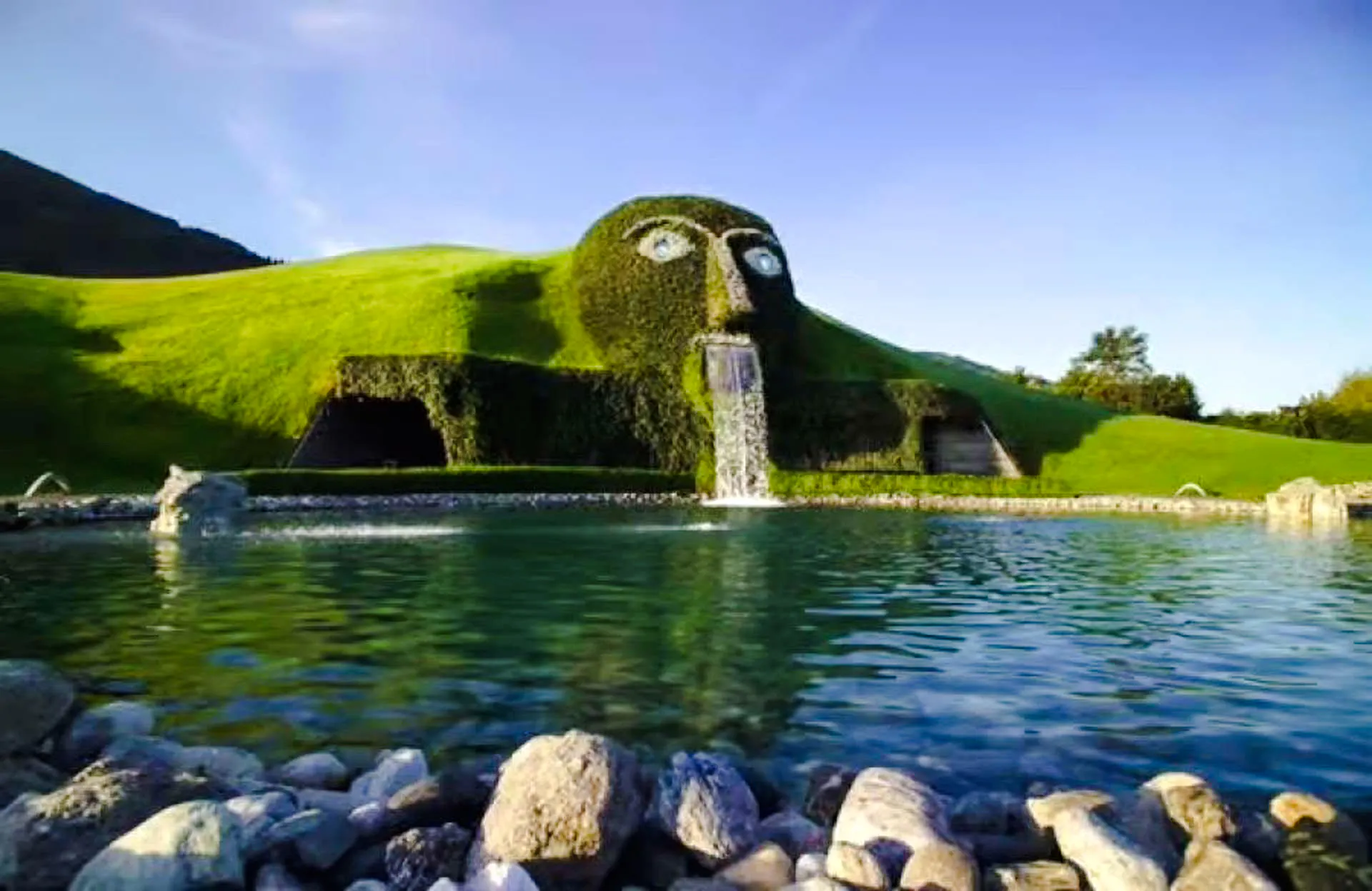Swarovski Crystal Worlds entrance with water feature, Innsbruck tour from Salzburg.