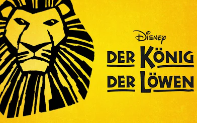 Disney's The Lion King logo with lion illustration, Hamburg production.
